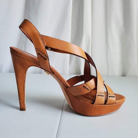 Pour La Victoire Brown Strappy Platform Sandal Shoe 10 Vamp Sexy Neutral Summer - Picture 7 of 9